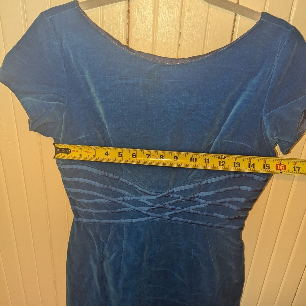 1960s Vintage Blue Velvet Cap Sleeve Mini Dress Cocktail Dress by Algo Original - Picture 5 of 6